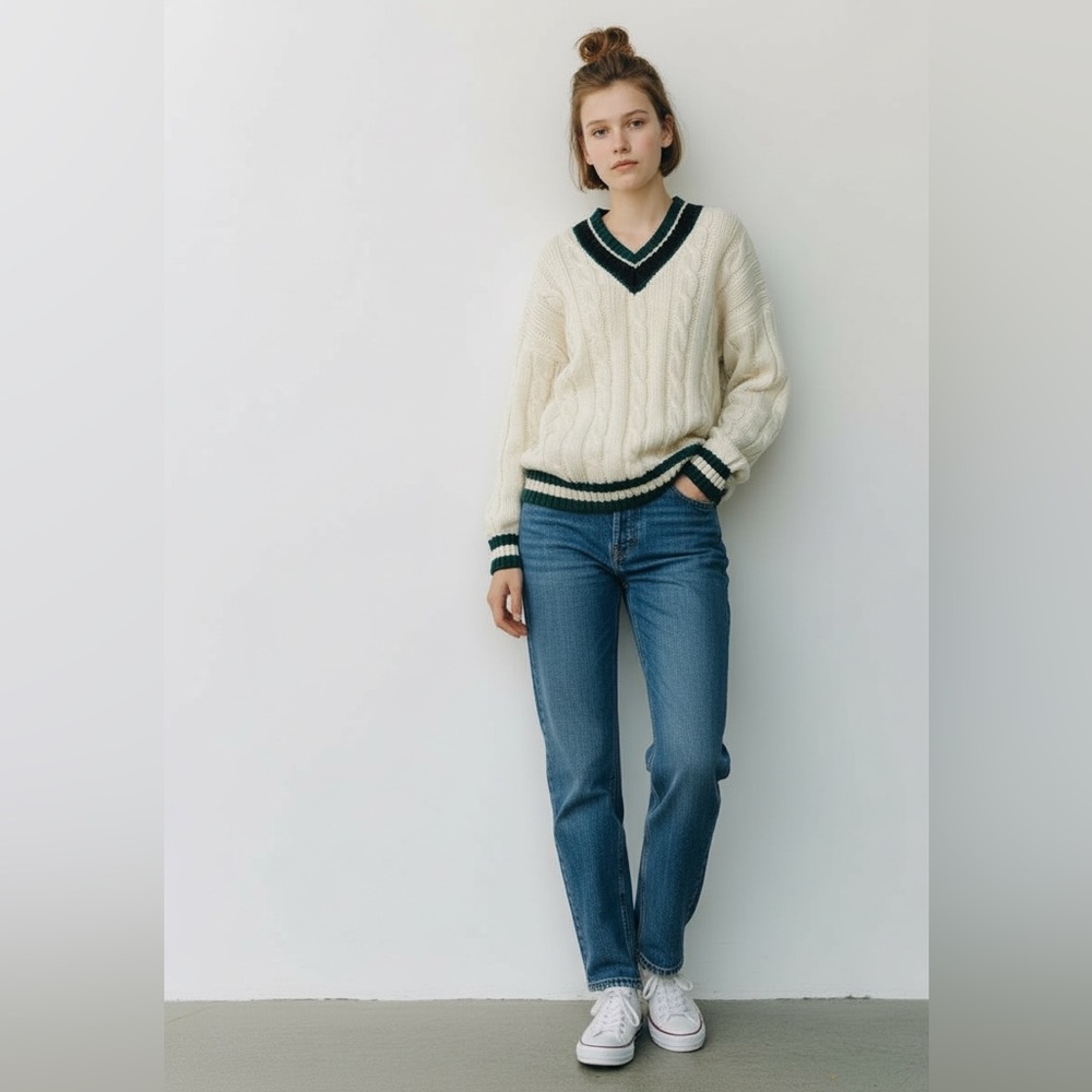 Campus vintage collegiate v-neck sweater